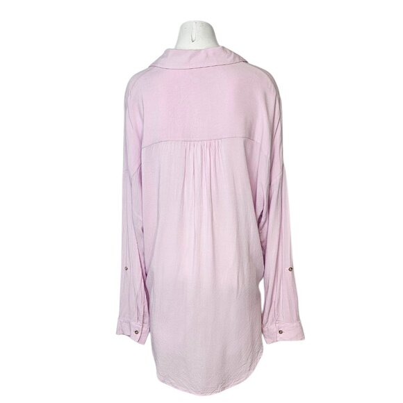 Anthropologie Maeve Button Front Tie Bottom Roll Sleeve Tunic, Purple, Size M - Picture 3 of 8